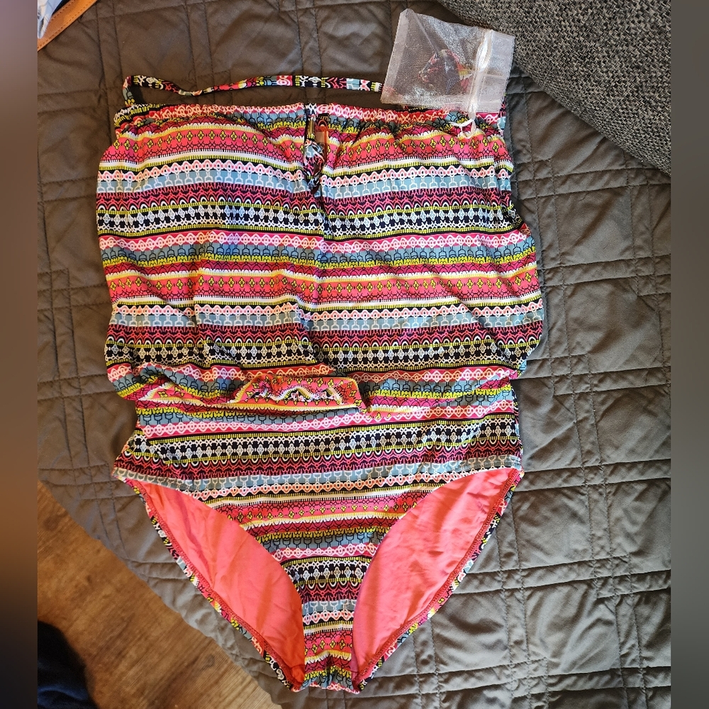 Anne Cole Blouson Bandeau Swimsuit Sz 12